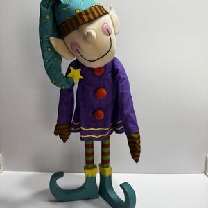 Elf Cloth Doll Rocket Wooden Legs Christmas Decor 18" Large Whimsical Giftcraft